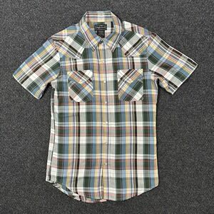 High Noon Men's Western Pearl Snap Shirt Small Blue Yellow Plaid Short Sleeve
